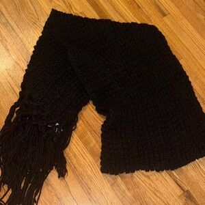 Hinge Black Knit Scarf with Fringe